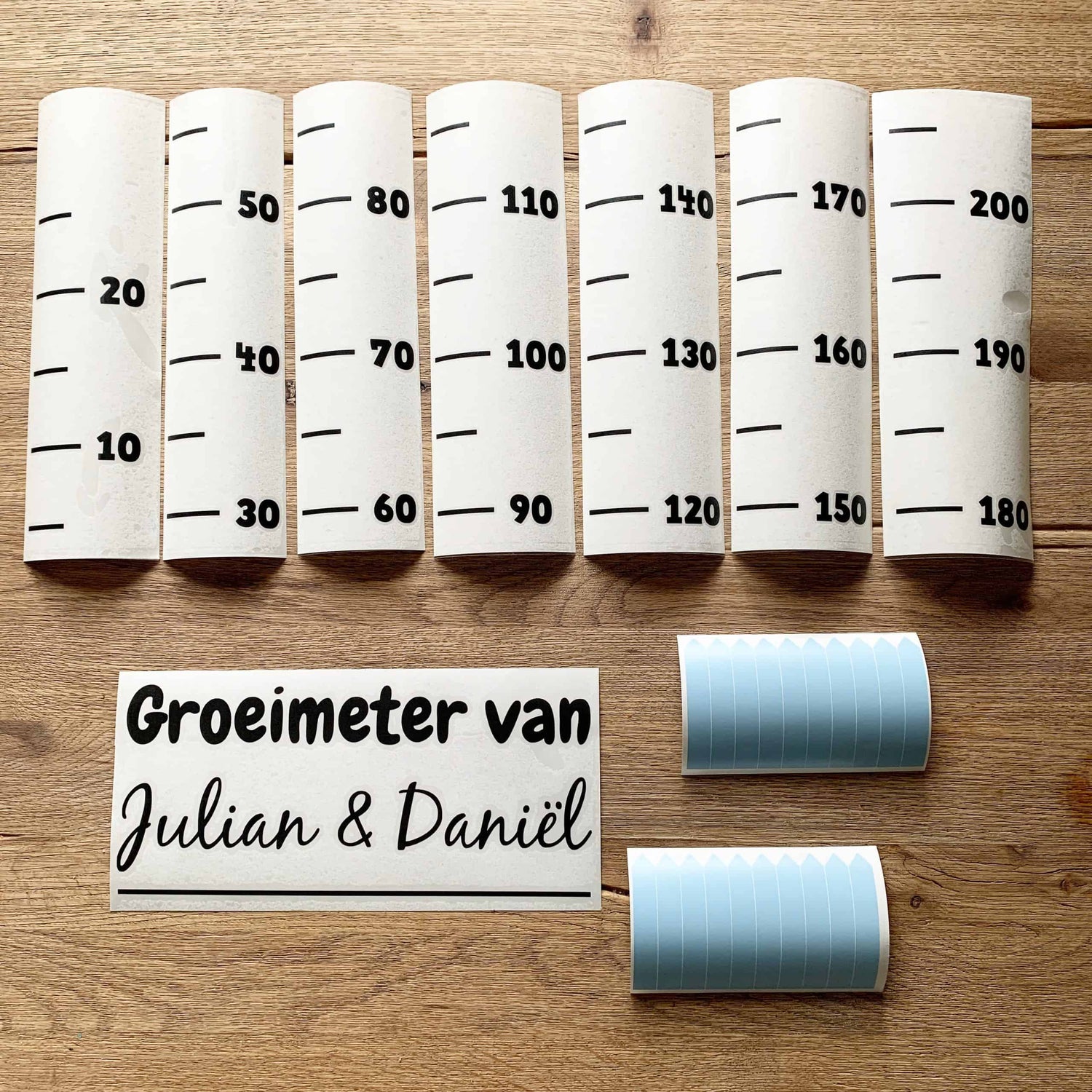 Gepersonaliseerde groeimeterset XL met naam en maat streepjes
