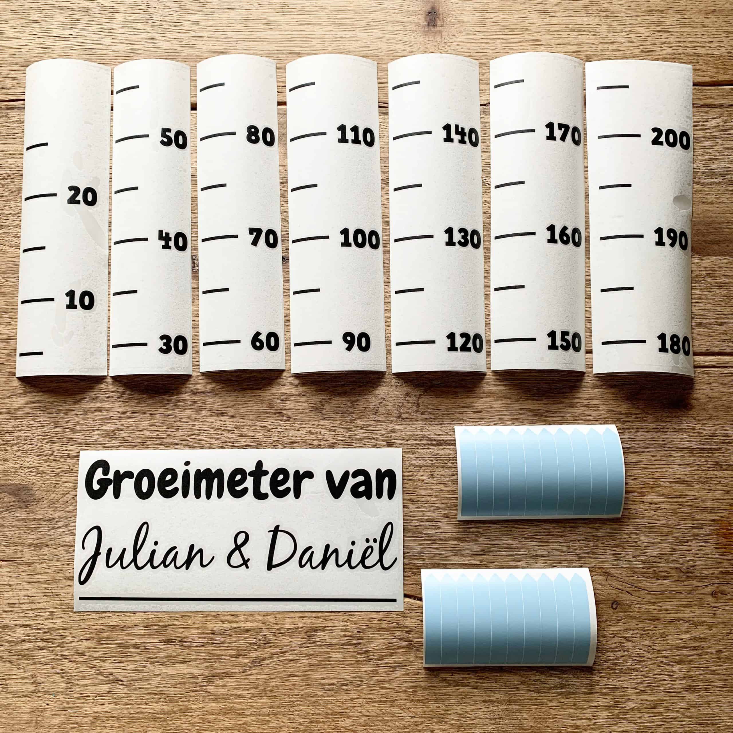 Gepersonaliseerde groeimeterset XL met naam en maat streepjes