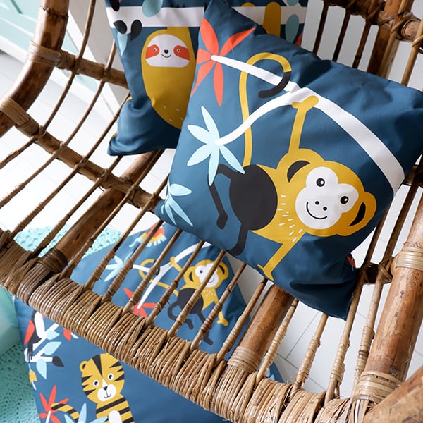 Kussen jungle aap donkerblauw - inclusief binnenkussen - 40x40