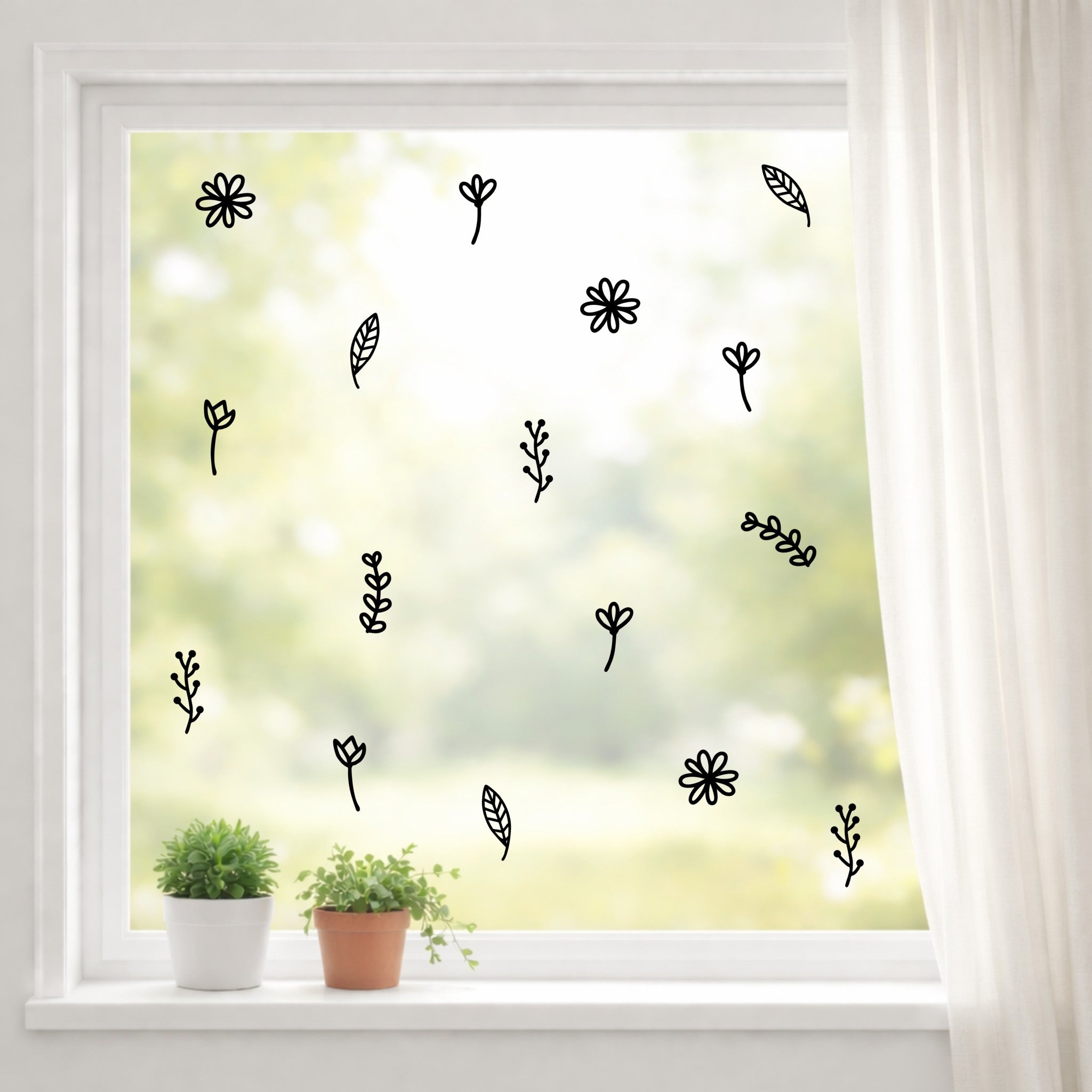 Bloemetjes en blaadjes herbruikbare raamstickers