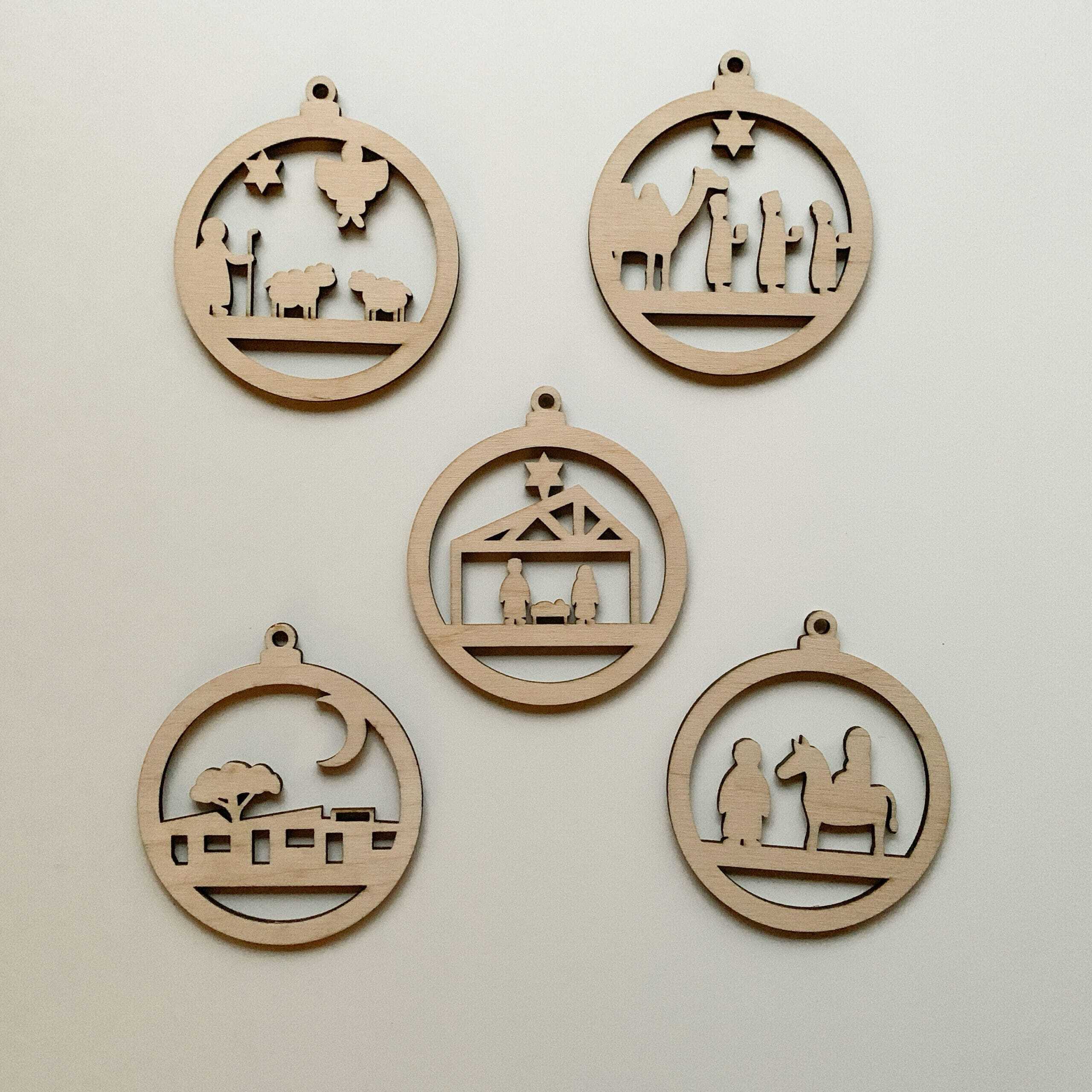 Houten kerstballen set Kerstverhaal