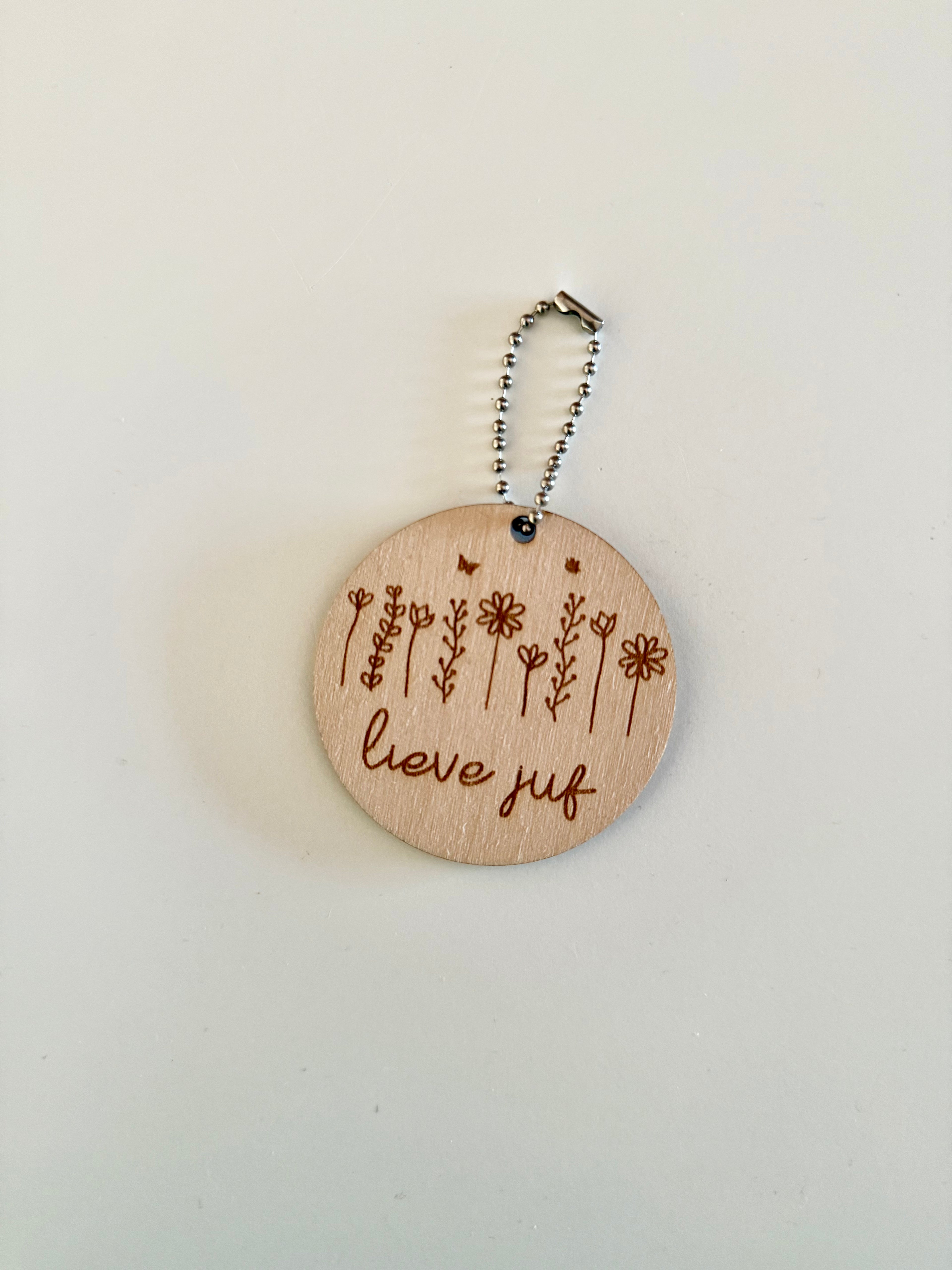 Sleutelhanger of tashanger lieve juf rond