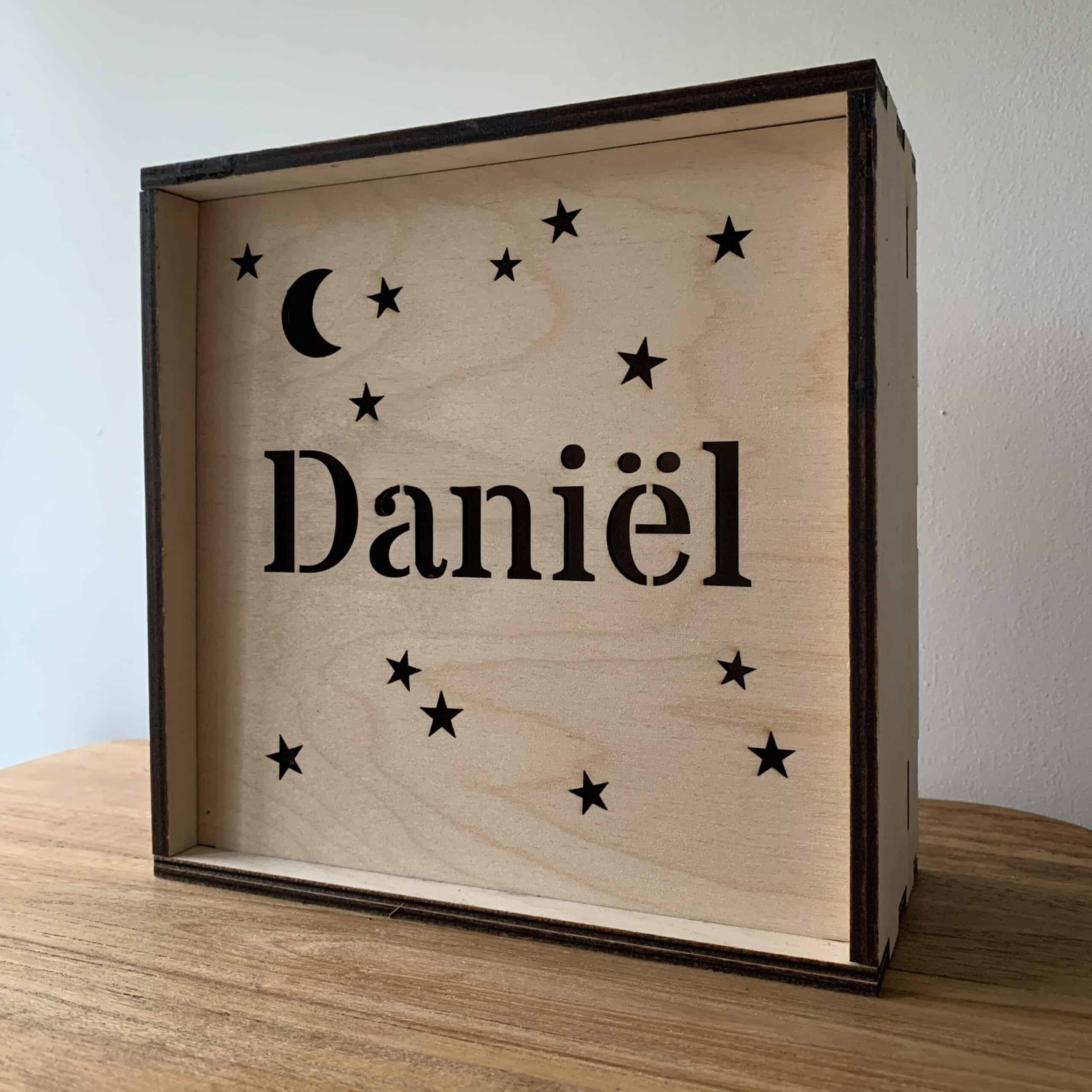 Houten lightbox met thema naar keuze