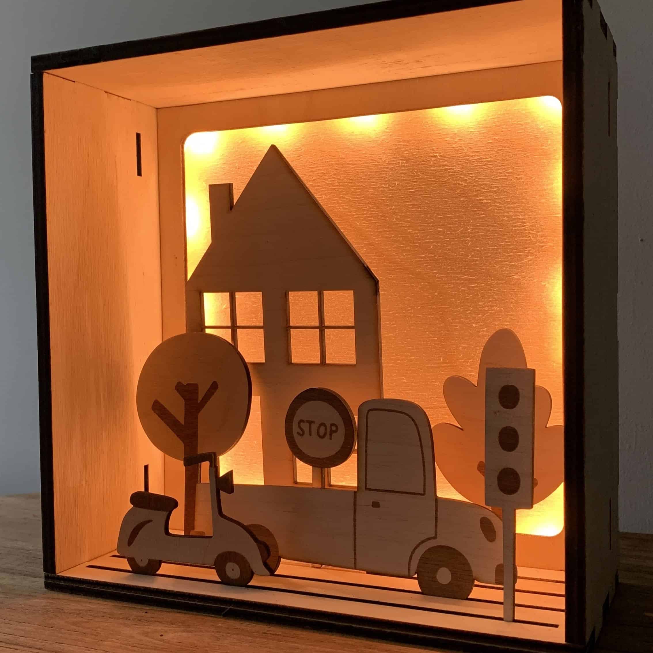 Houten lightbox met thema naar keuze
