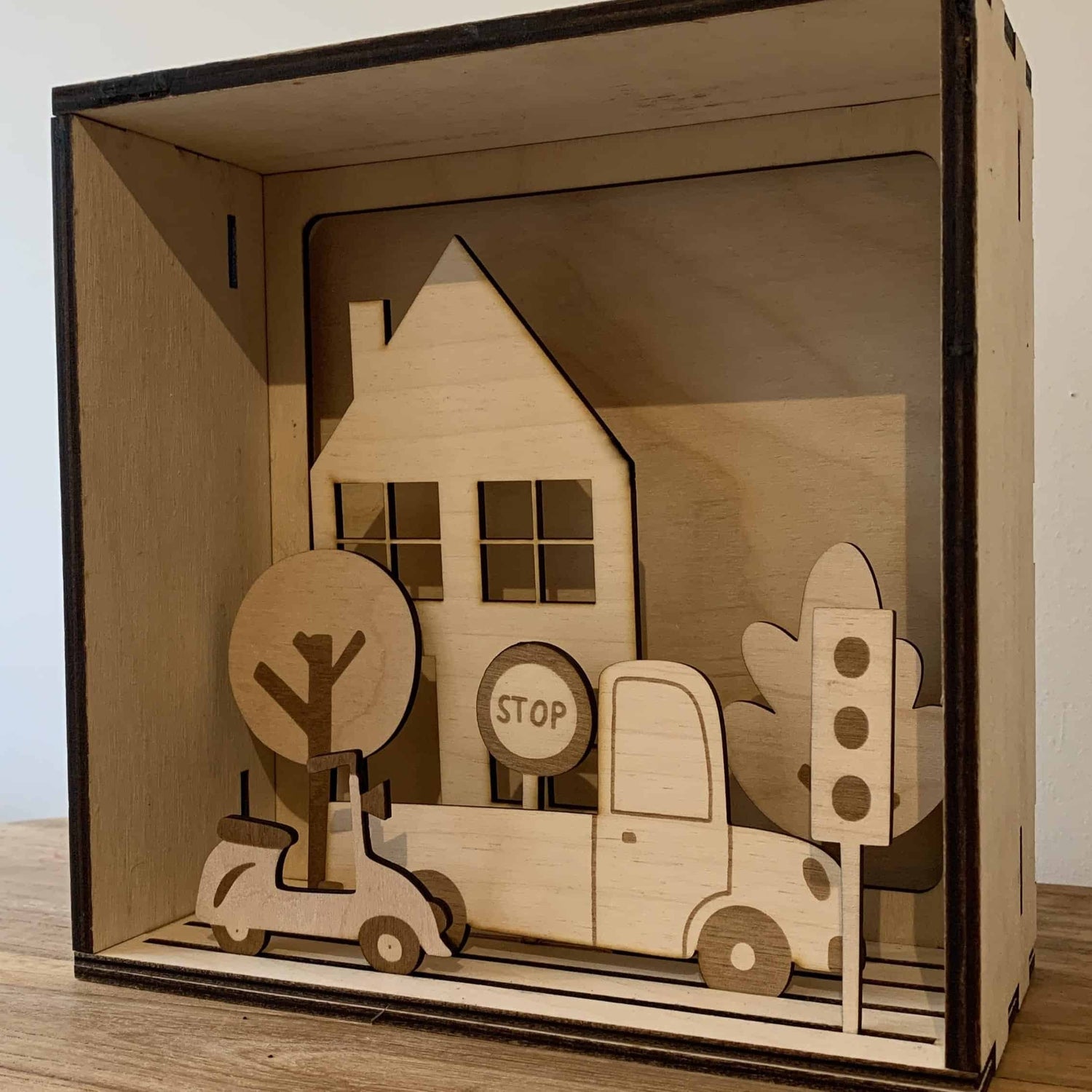 Houten lightbox met thema naar keuze