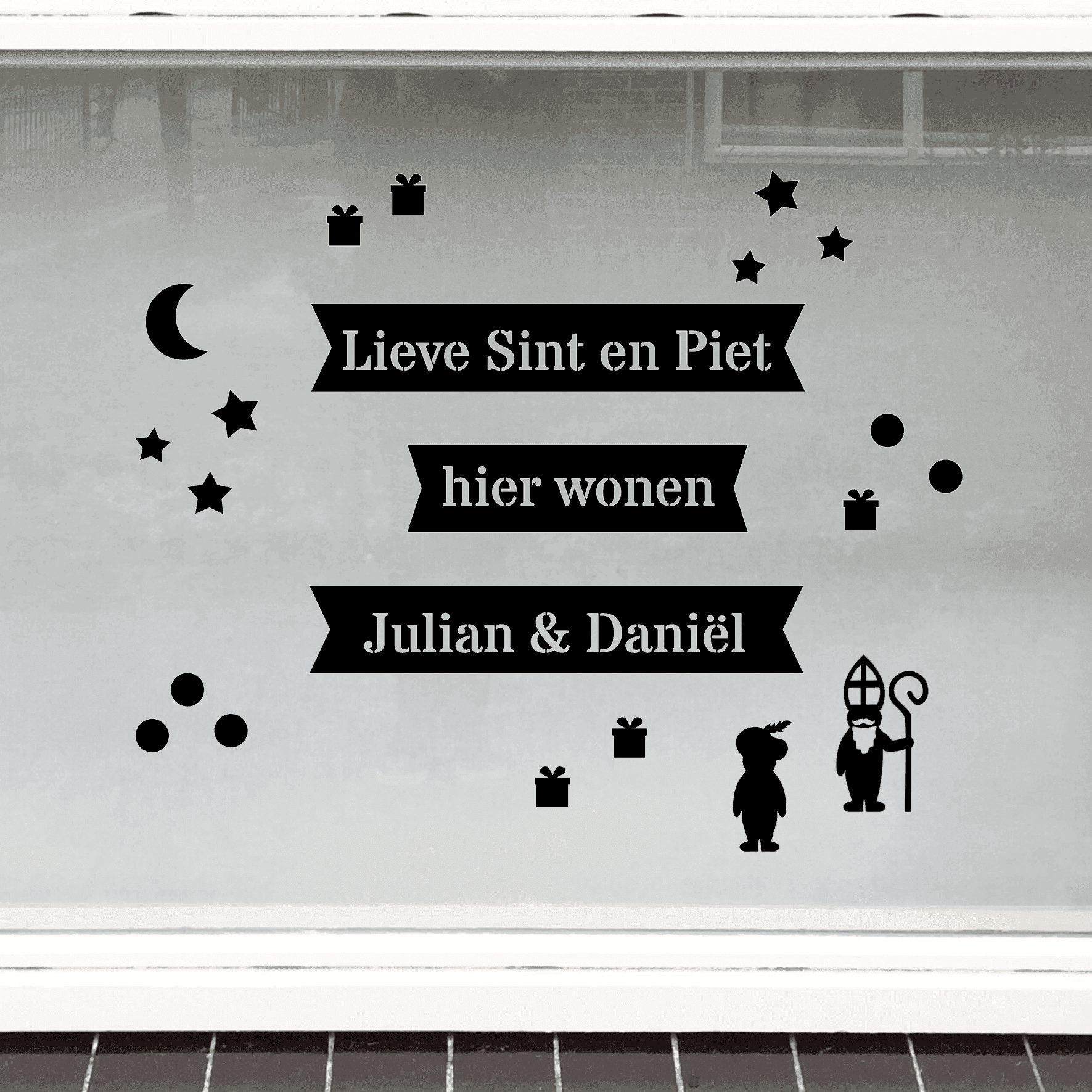 Gepersonaliseerde Sinterklaas raamstickers herbruikbaar