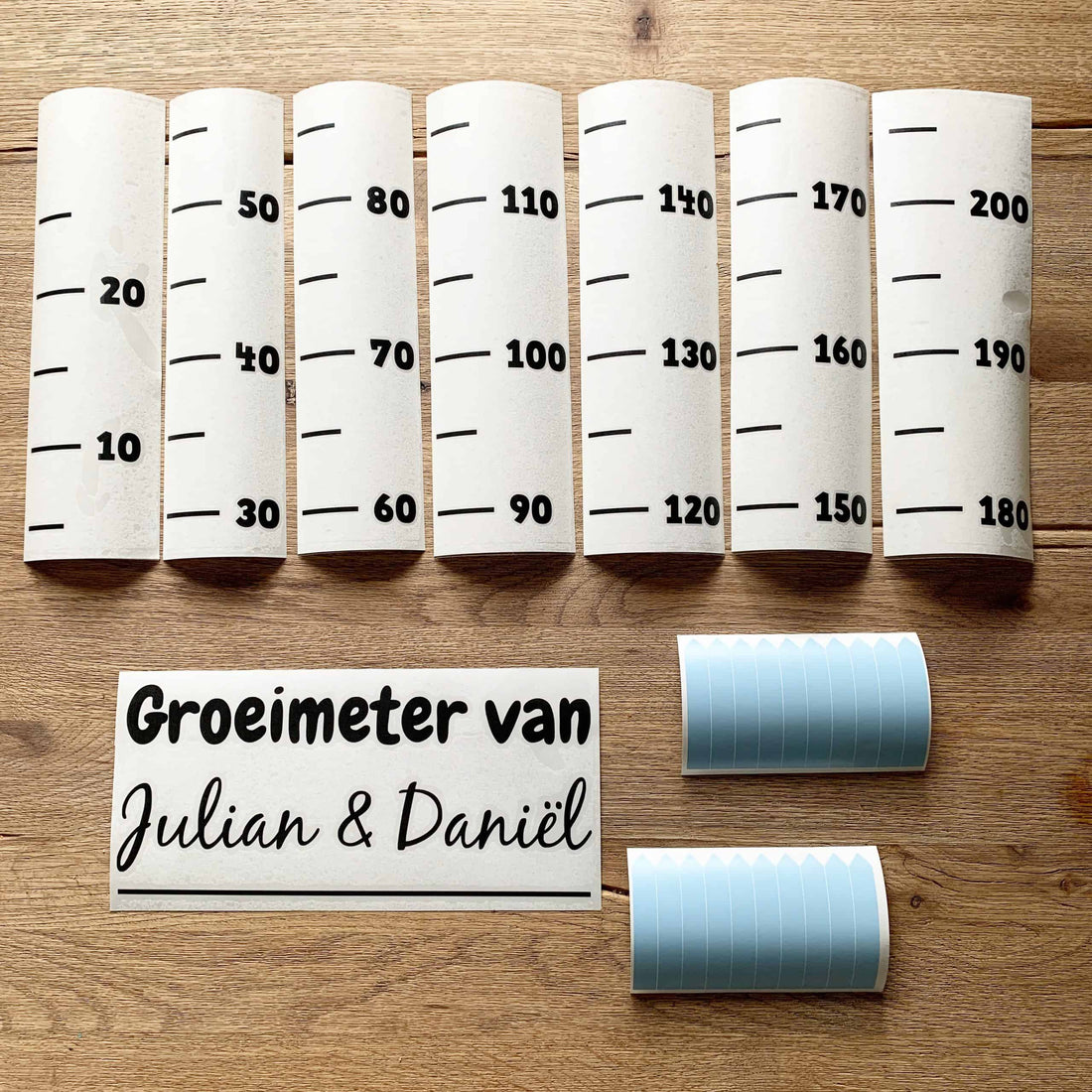 Gepersonaliseerde groeimeterset XL met naam en maat streepjes