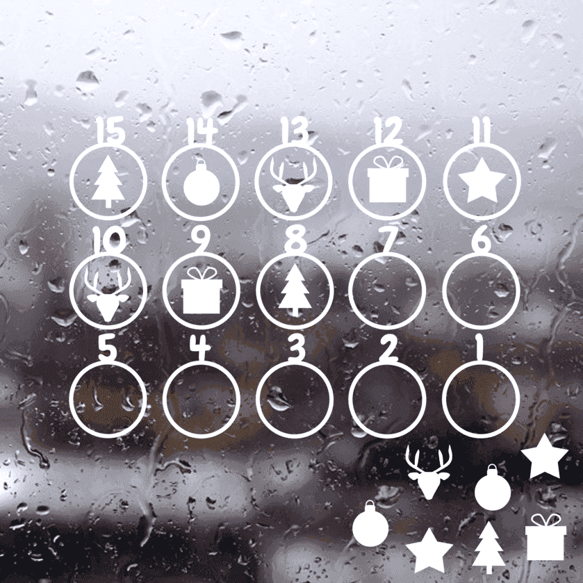 Kerst aftelkalender herbruikbare raamstickers (diverse kleuren)