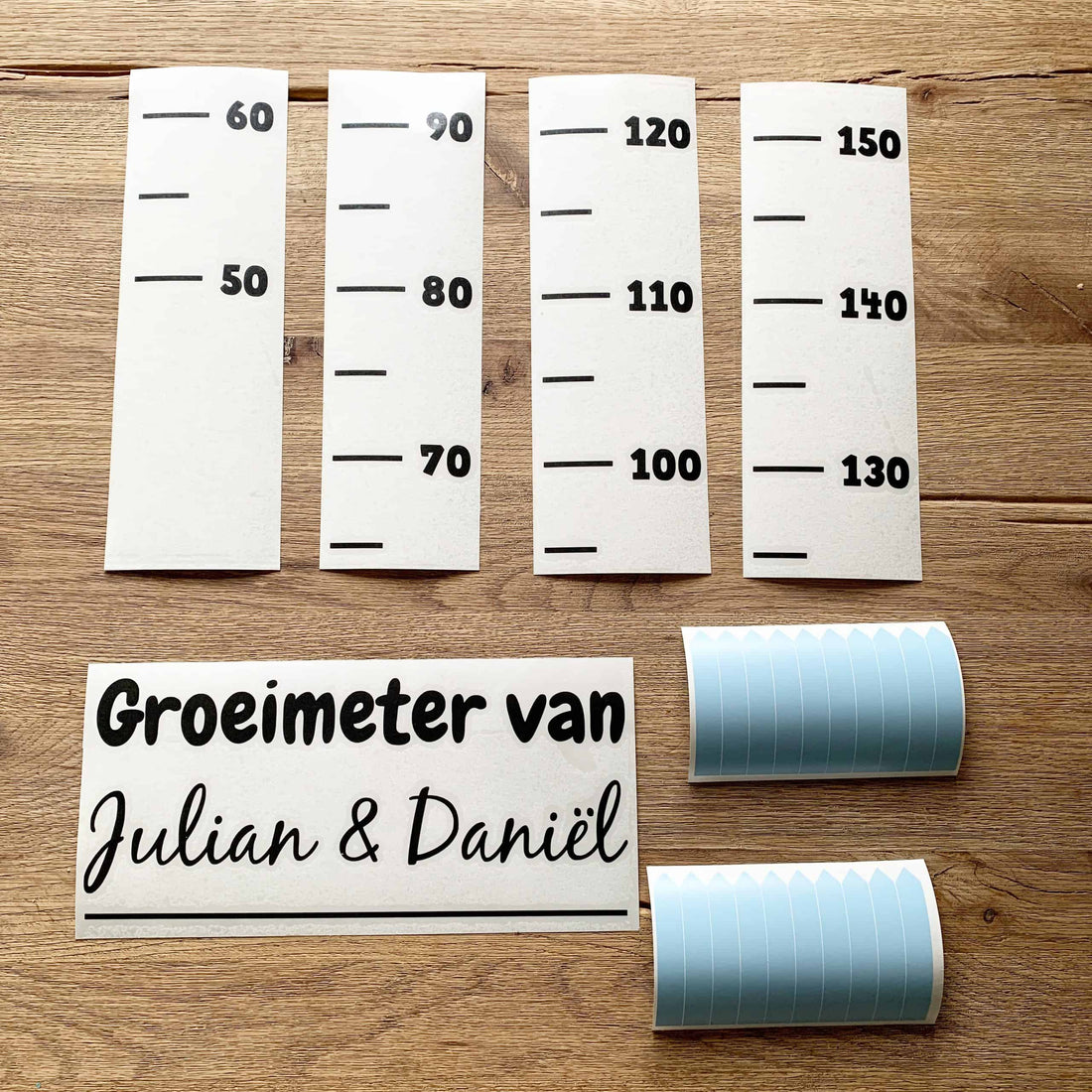 Gepersonaliseerde groeimeterset met naam en meetstreepjes