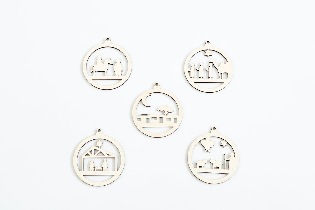 Houten kerstballen set Kerstverhaal