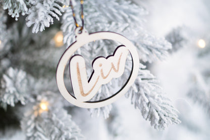 Houten kerstbal met naam