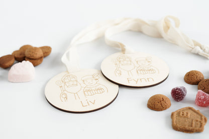 Sinterklaas en piet medailles met naam