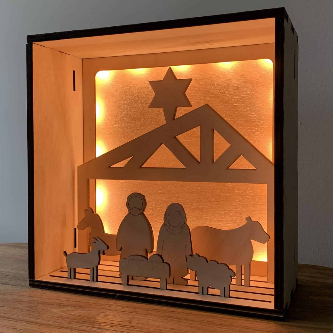 Houten lightbox met thema naar keuze