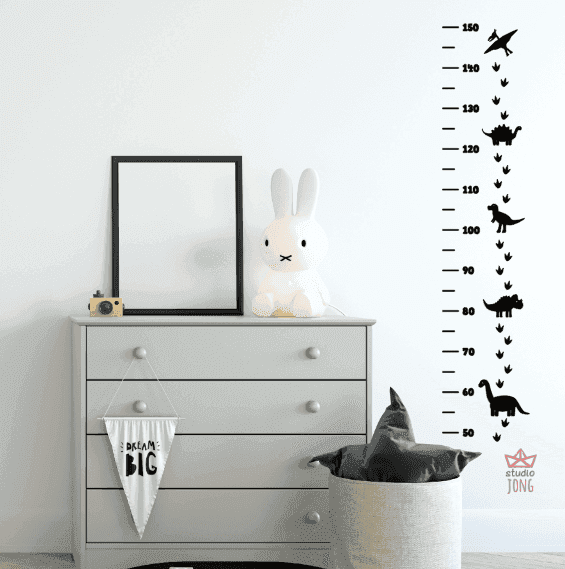 Groeimeter (muur)sticker met dinosaurussen