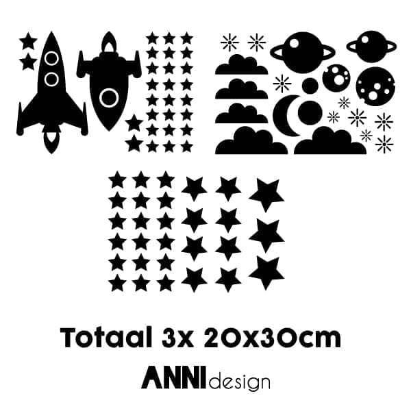 Muursticker set Raket ANNIdesign (diverse kleuren)