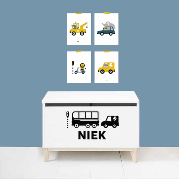 Naamsticker met voertuigen