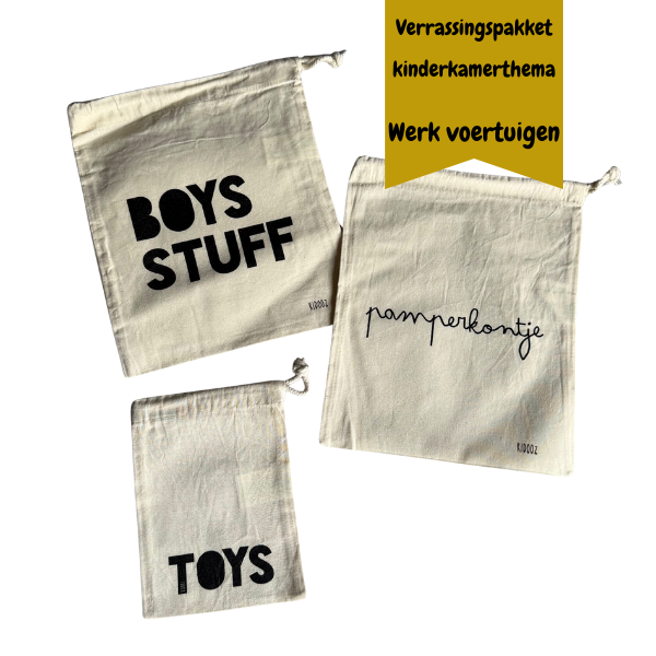 Verrassingspakket kinderkamer thema: werkvoertuigen