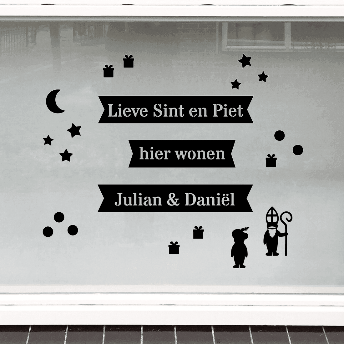 Gepersonaliseerde Sinterklaas raamstickers herbruikbaar