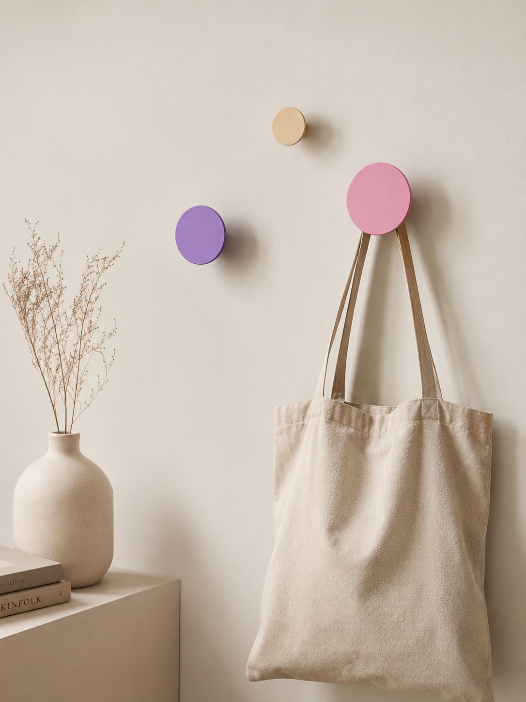 Voordeelset wandknopjes wandhaakjes lila-roze-beige
