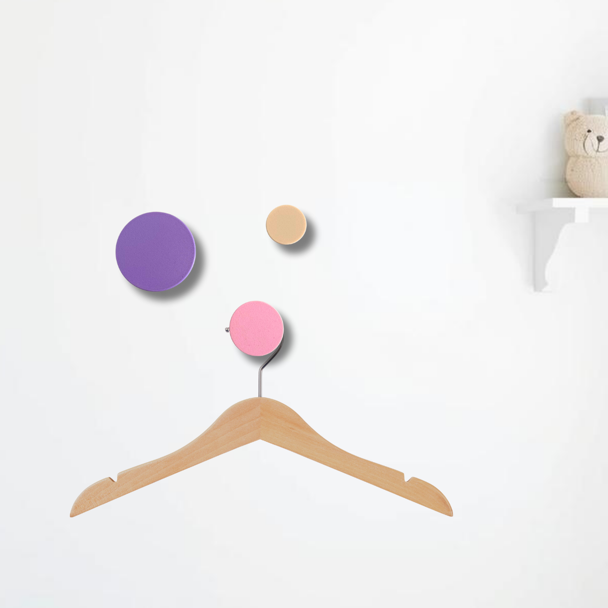 Voordeelset wandknopjes wandhaakjes lila-roze-beige