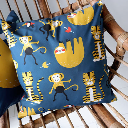 Kussen jungle aap donkerblauw - inclusief binnenkussen - 40x40